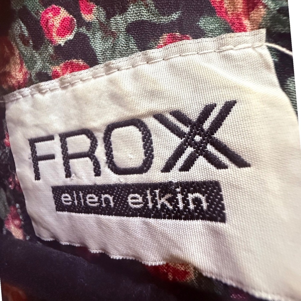 Froxx Ellen Elkin Vintage Floral Wide Leg Jumpsuit XXL Black Pink VNeck Tie Back - Picture 3 of 8